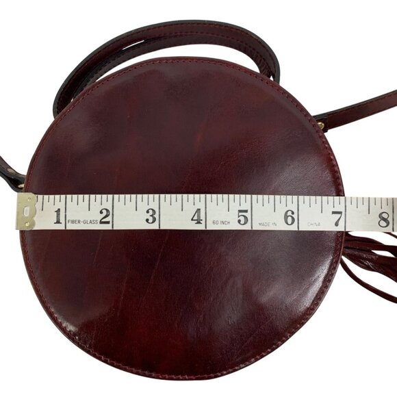 VTG Genuine Leather Round Crossbody Bag With Tassel & Adjustable Strap T10655 - Picture 8 of 13